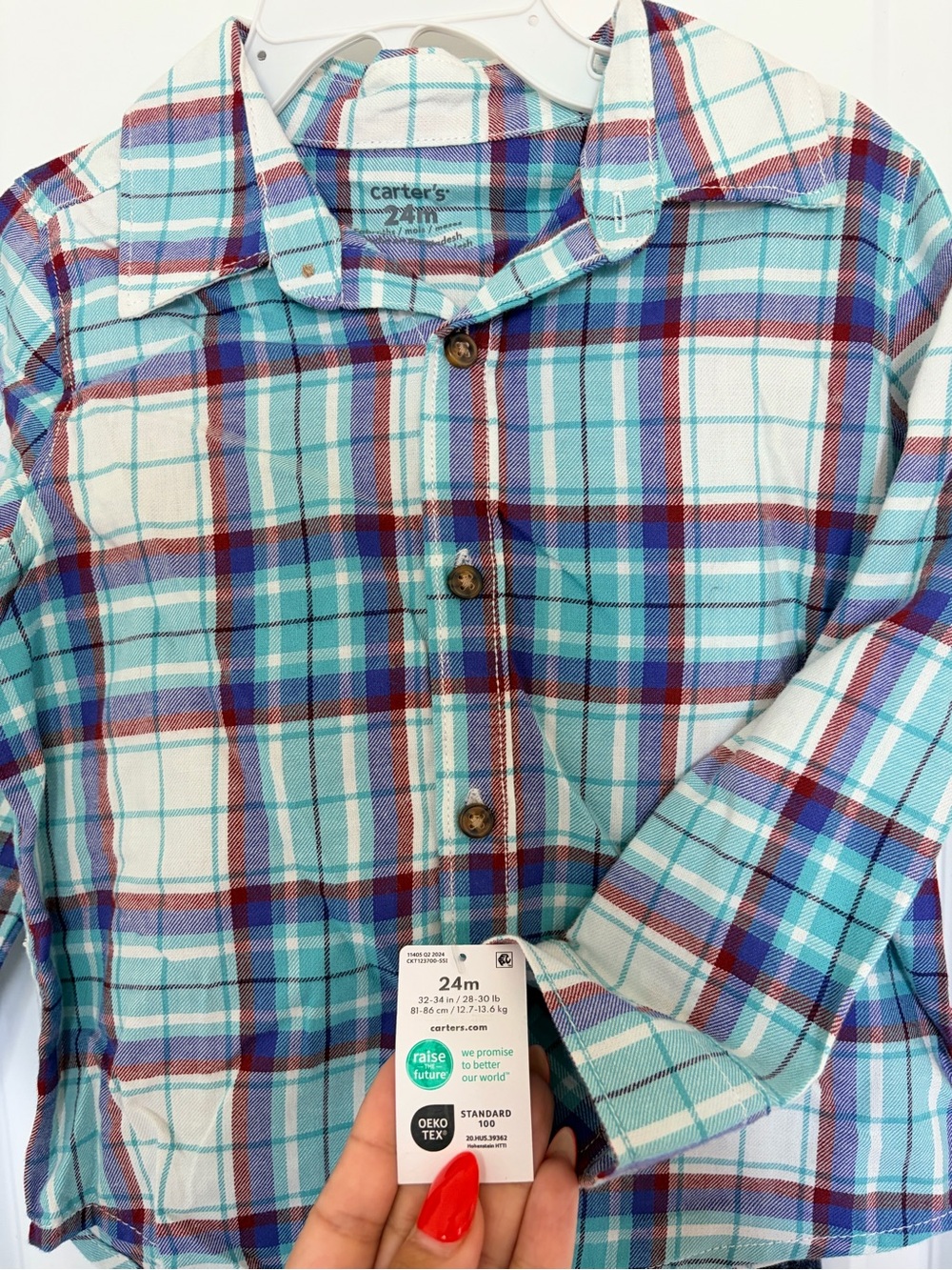 Carter's Plaid Button-Down Shirt in Turquoise, Blue & White